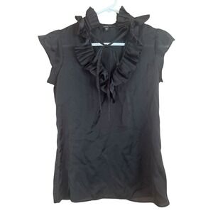 Club Monaco Black Ruffle Neck‎ Cap Sleeve Top XS